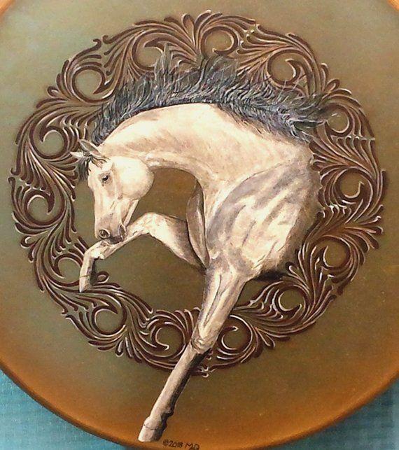 Prancing White Horse Circle Logo - PRANCING WHITE HORSE Hoop Frame Hand Drum Deep Toned Native