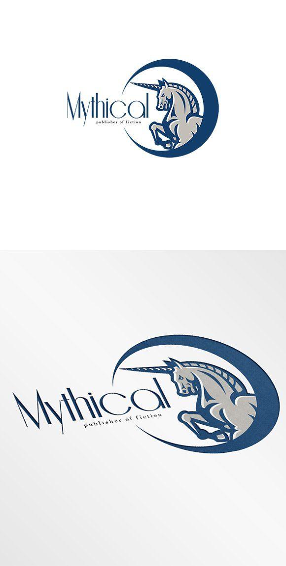 Prancing White Horse Circle Logo - Unicorn Mythical Publishers Logo Logo Templates Creative Market