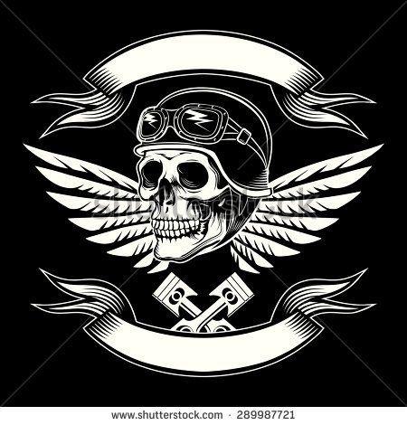Biker Logo - Motor skull vector graphic. Motorcycle vintage design. Biker emblem