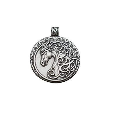 Prancing White Horse Circle Logo - SanLan Horse Head Neckalce Dressage Horse Pendant