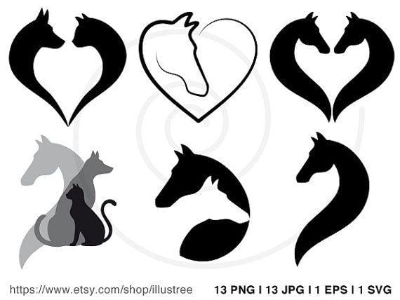 Prancing White Horse Circle Logo - Horse, cat and dog clip art set, animal digital clipart, pet icons ...