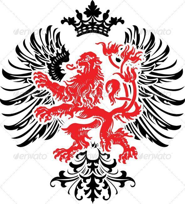 Red Lion with Crown Logo - Full crest of Galstrov (red lion rampant, flanked by black wings ...