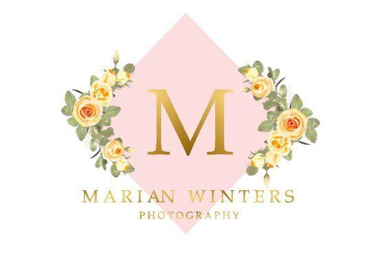 Rose and Yellow Logo - Geometric Logo / Pink Floral Logo / Gradient Letters Yellow | Etsy