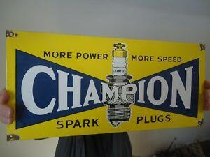 Champion Spark Plug Old Logo - OLD VINTAGE 1960'S CHAMPION SPARK PLUG PORCELAIN GAS PUMP SIGN