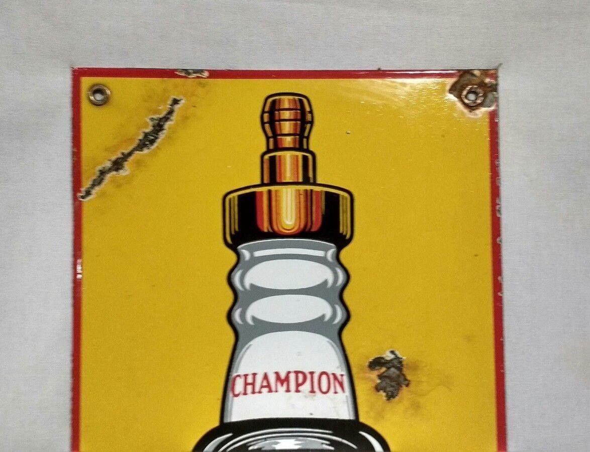 Champion Spark Plug Old Logo - VINTAGE OLD CHAMPION SPARK PLUG SERVICE PORCELAIN PUMP PLATE AUTO
