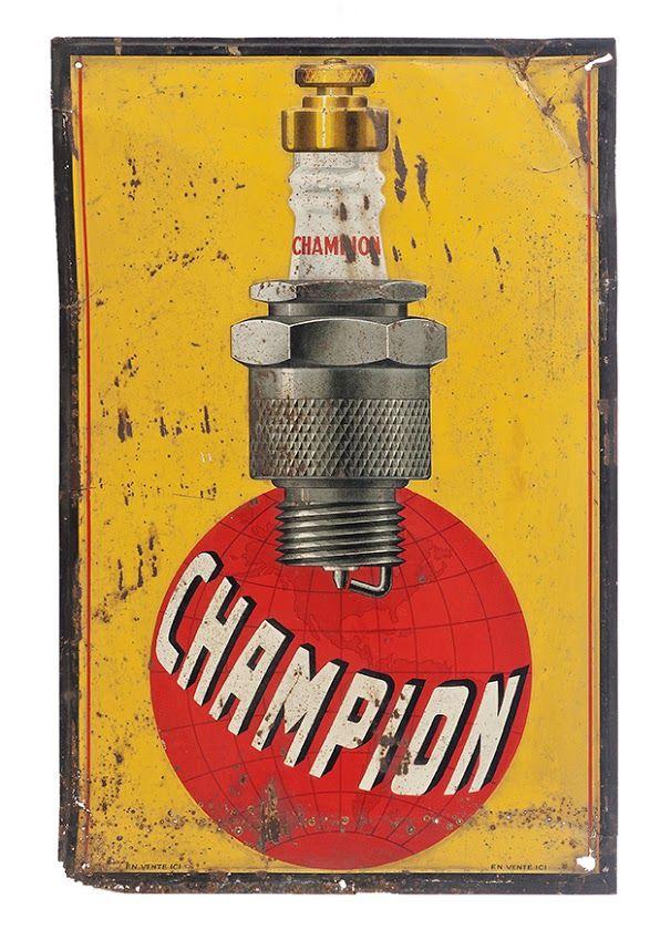 Champion Spark Plug Old Logo - 404 Champion Spark Plug Old Tin Signs