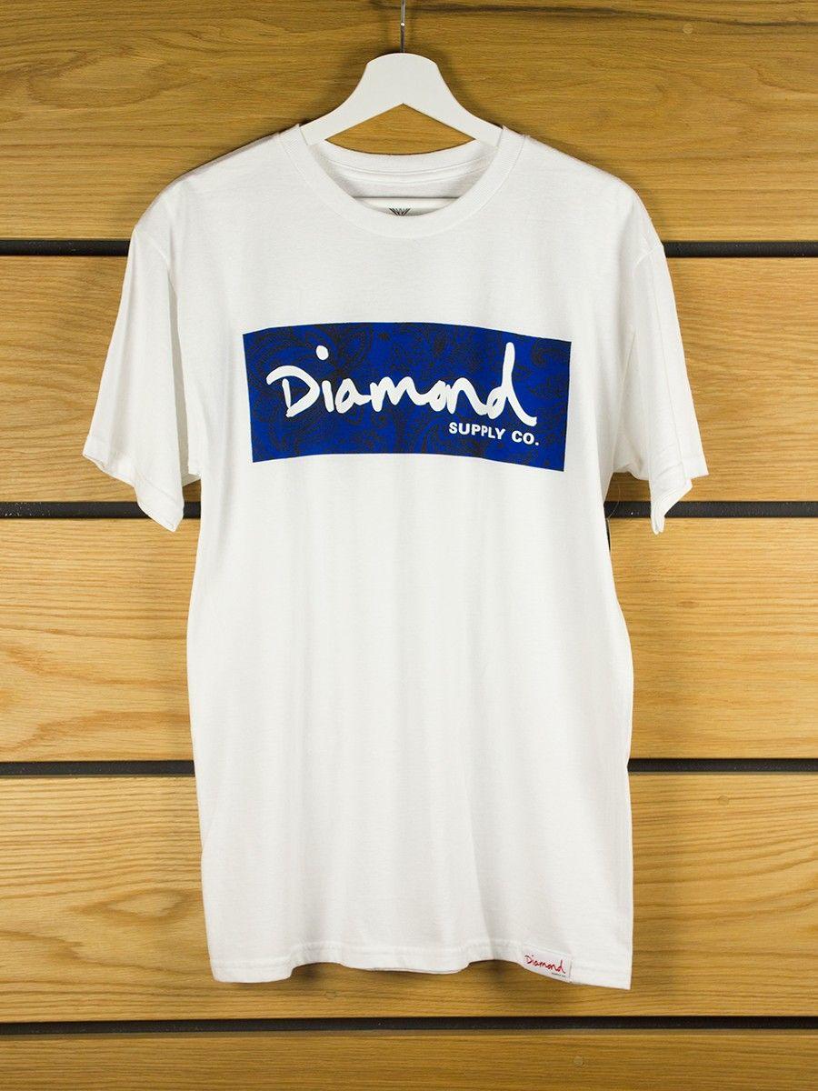 Blue and White Diamond Logo - Diamond Supply Radiant Box Logo T-Shirt - White