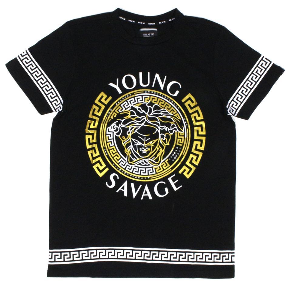 Young Savage Logo - Rise as 1ne Young Savage Black Gold Shirt