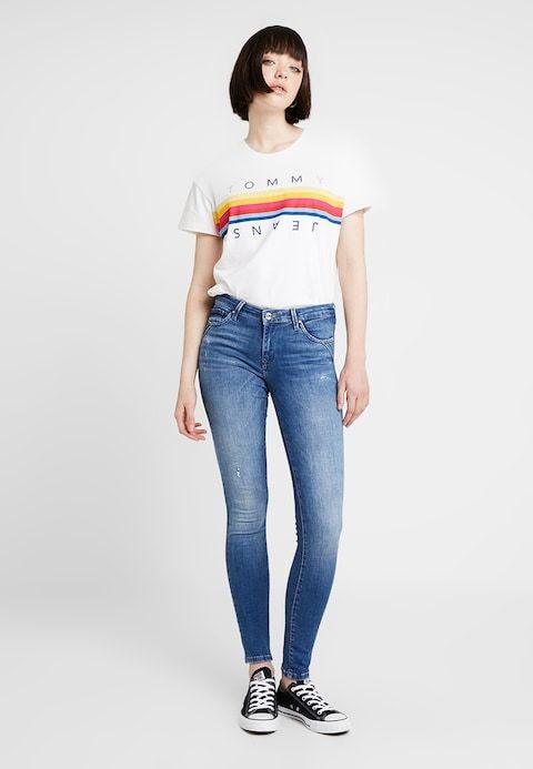 Multi Colored Line Logo - Tommy Jeans MULTICOLOR LINE LOGO TEE T Shirt White