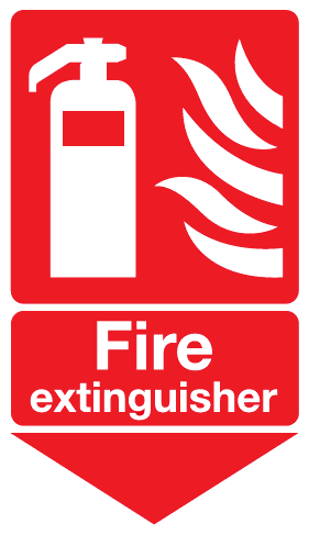 Fire Extinguisher Logo - Fire Extinguisher below sign. Fire equipment signs