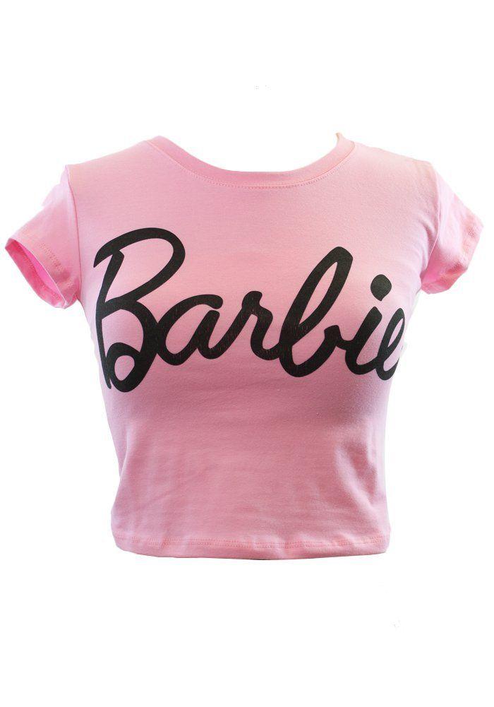 Top Pink Logo - Mighty Fine Classic Barbie Logo Short Sleeve Crop Top-Pink-X-Large ...