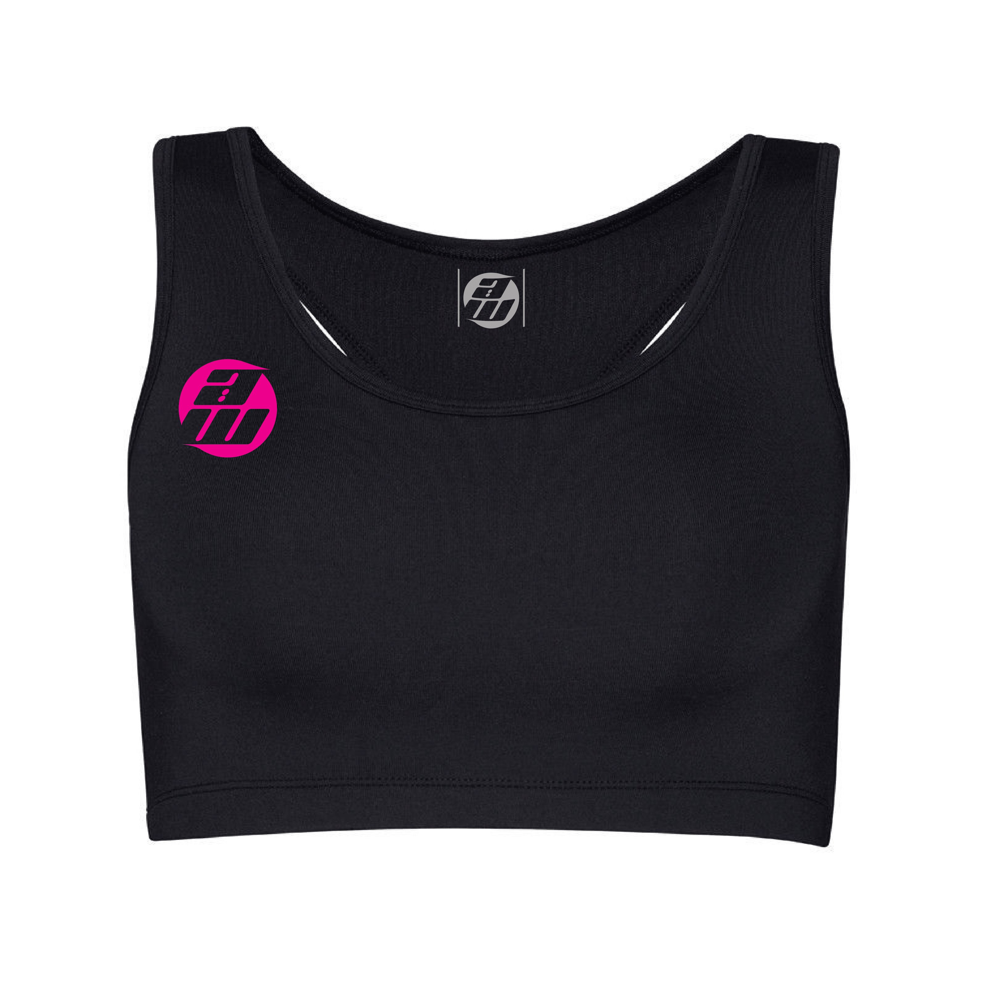 Top Pink Logo - NEW Ladies Black Crop Top (Pink Logo)