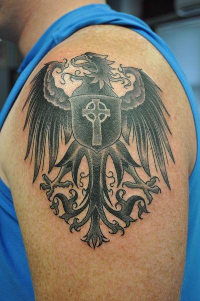 Black Eagle Shield Logo - Black Eagle with Shield and Celtic Cross Tattoo By Josh Hoffman ...