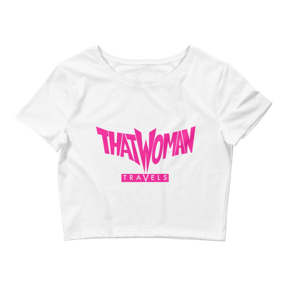 Top Pink Logo - CeeBeeTees & Prints — ThatWoman Travels white crop top pink logo