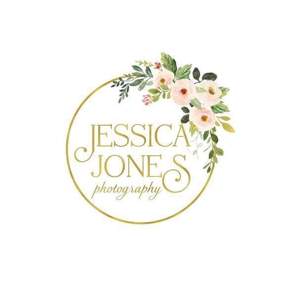 Rustic Flower Logo - Premade Photography Logo Design and Watermark Gold Watercolor