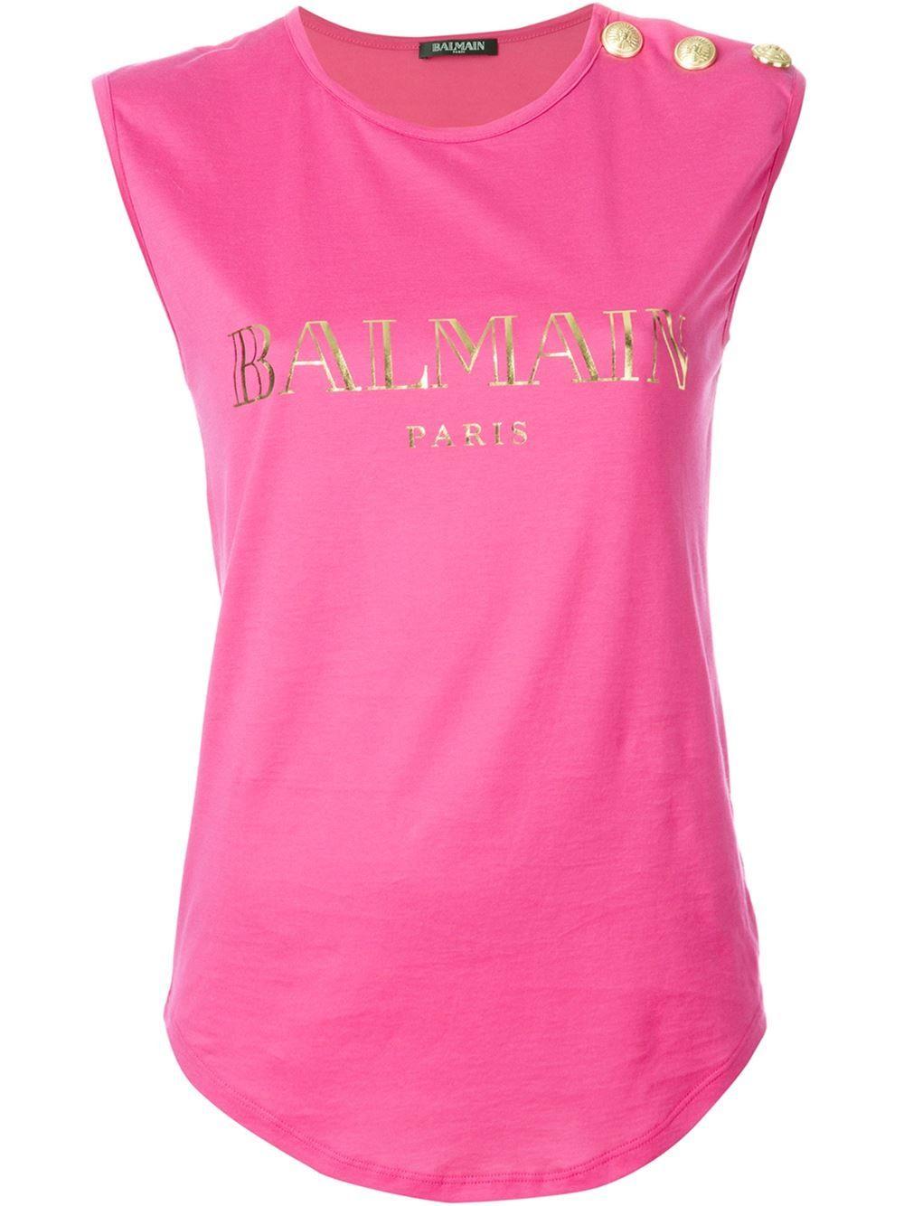 Top Pink Logo - Balmain Logo Print Tank Top in Pink - Lyst