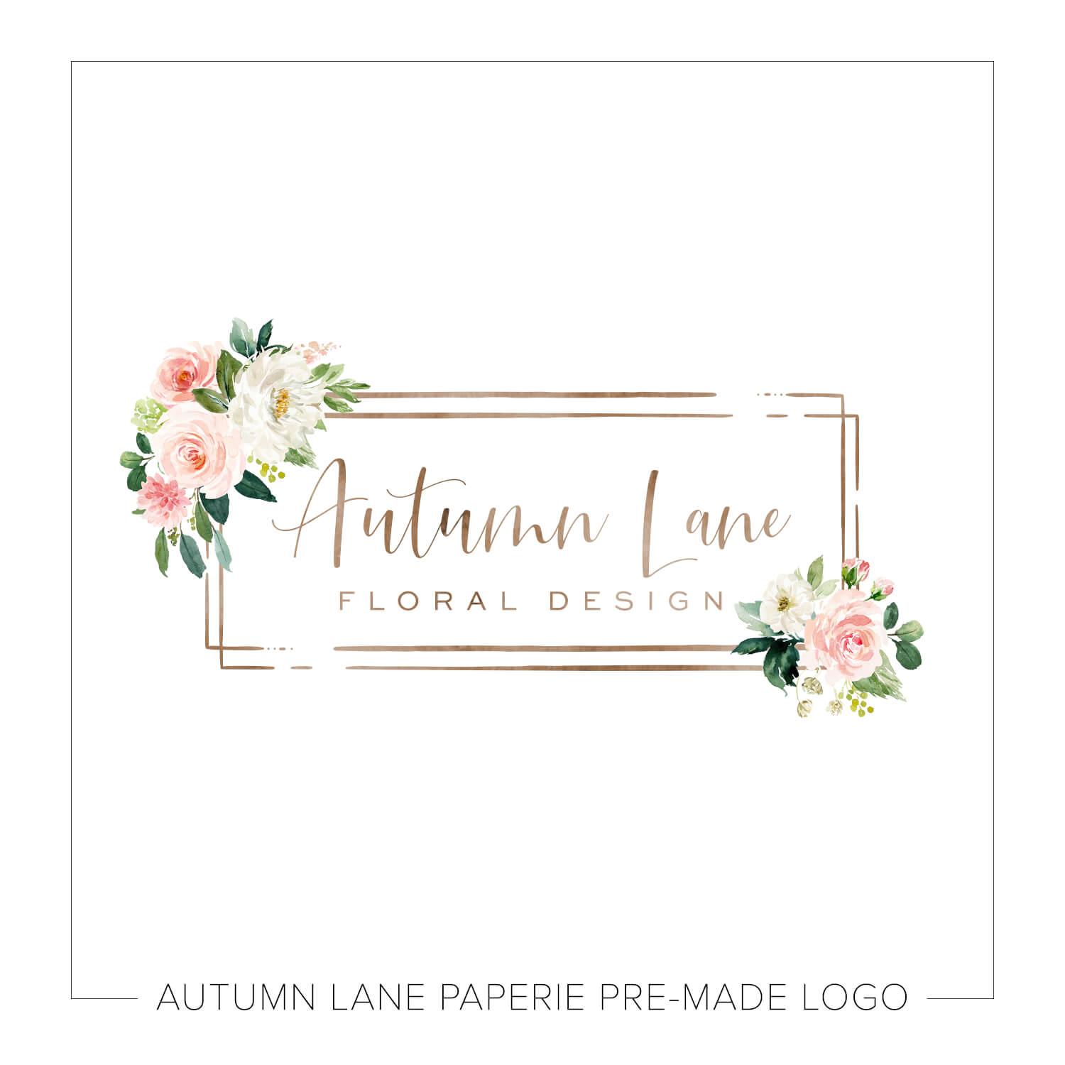 Rustic Flower Logo - Rustic Pink and White Flower Frame Logo M37 | Autumn Lane Paperie