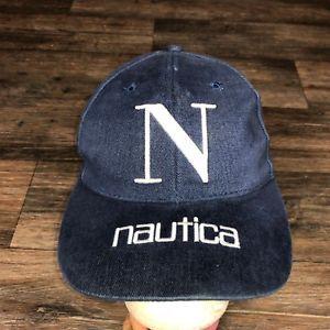 90s N Logo - Vintage Nautica Spell Out Big N Logo Strapback Hat Cap 90s Rare Navy