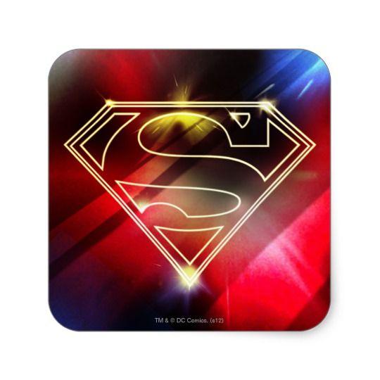 Red and Gold with Yellow Outline Logo - Superman Stylized | Shiny Yellow Outline Logo Square Sticker ...