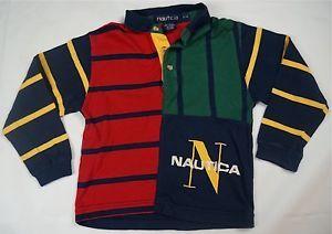 90s N Logo - Rare Vintage NAUTICA N Logo Spell Out Striped Polo Rugby Shirt 90s ...