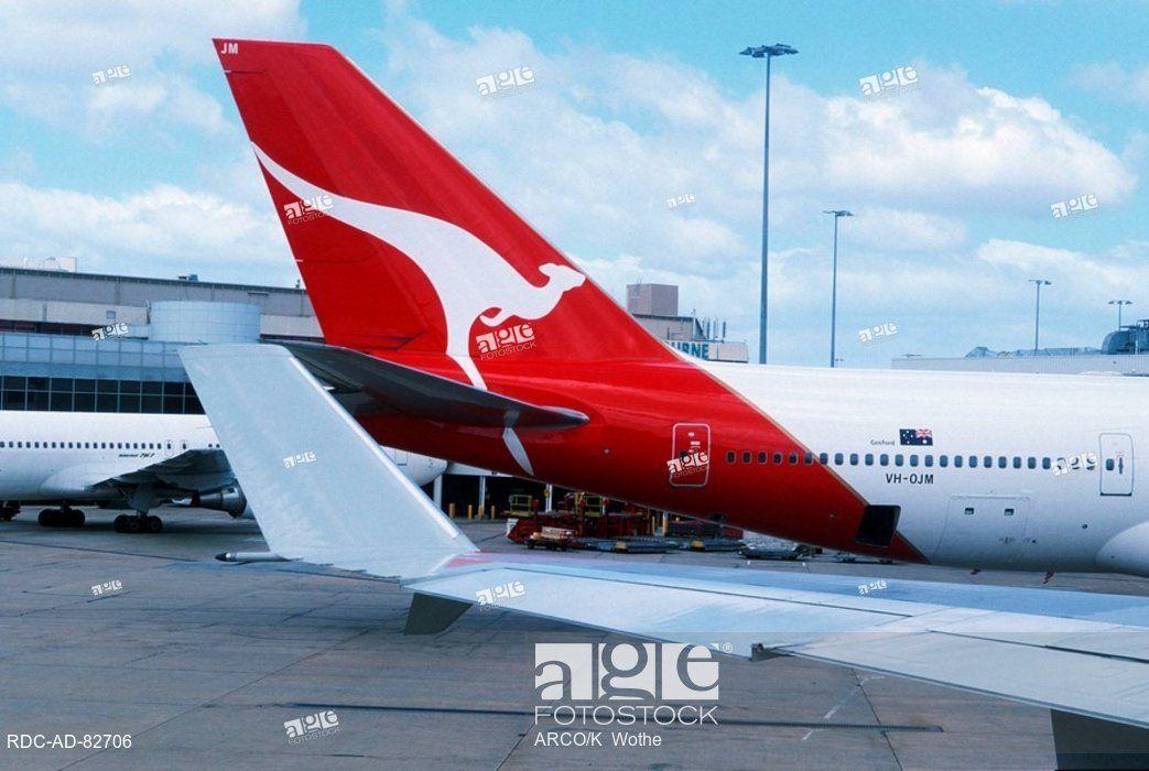 Airline with Kangaroo Logo - Kangaroo symbol on Airplane of Quantas airline Australia, Stock