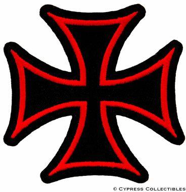 Black and Red X Logo - IRON CROSS PATCH - Embroidered Maltese Gothic BLACK RED IRON-ON ...
