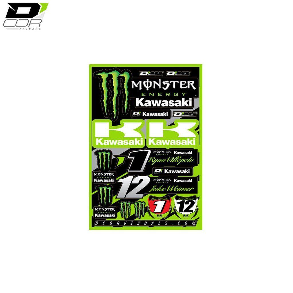 Monster Energy Kawasaki Logo - D Cor Logo Decal Sheet Team Monster Energy Kawasaki 12mm – AT Motocross
