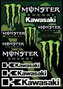 Monster Energy Kawasaki Logo - MONSTER ENERGY KAWASAKI Sticker Sheet Decal Head Vinyl Dirt Bike MX ...