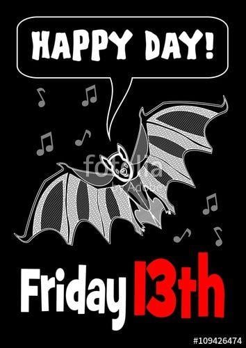 Cute Bat Logo - Friday 13th with bat drawing. 13 Friday unlucky day. Cute bat. Bat