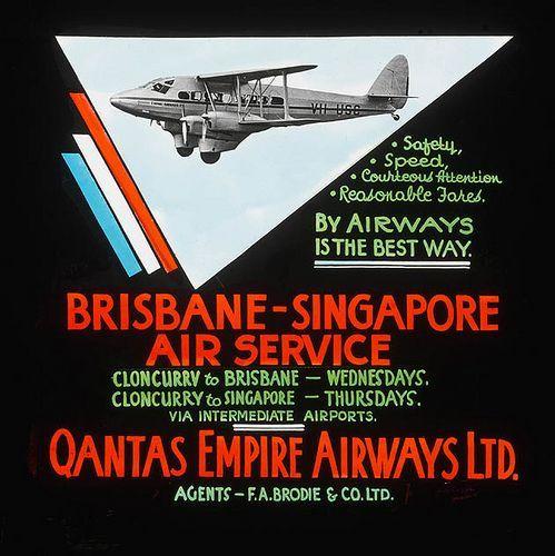 Airline with Kangaroo Logo - Brisbane-Singapore air service (DH 86) advertisement, ca. 1935 ...