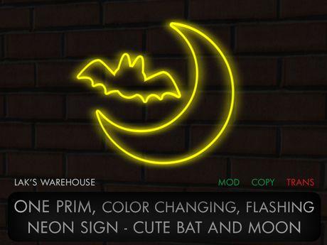 Cute Bat Logo - Second Life Marketplace - ONE PRIM Color Changing Cute Bat and Moon ...