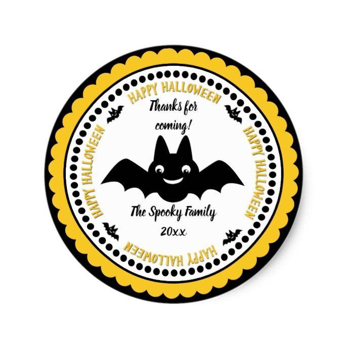 Cute Bat Logo - Cute Bat Yellow Happy Halloween Sticker Seal Custom Spooky Halloween