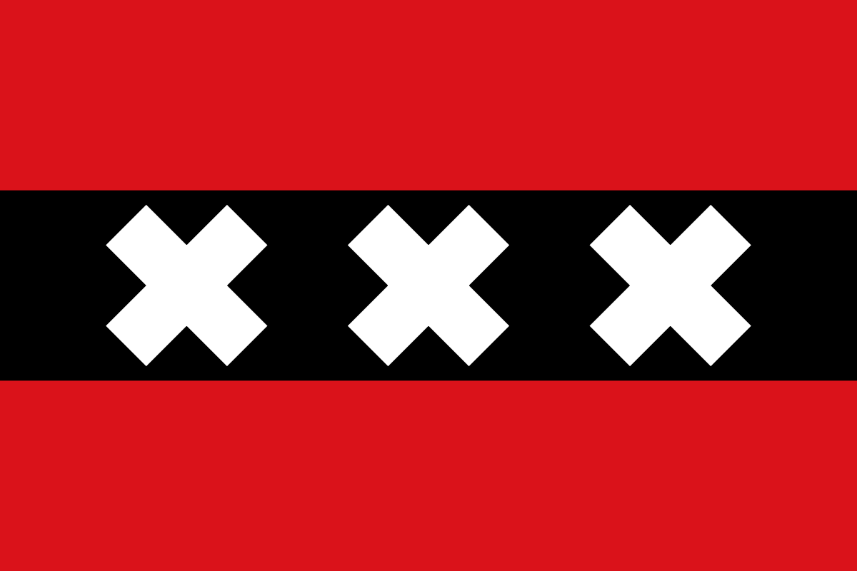 Red Flag with White Cross Logo - Flag of Amsterdam