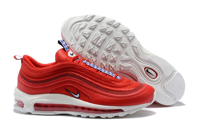 Red and White TT Logo - Great Prices Men's Nike Air Max 97 TT Prm Leather All Red White Logo