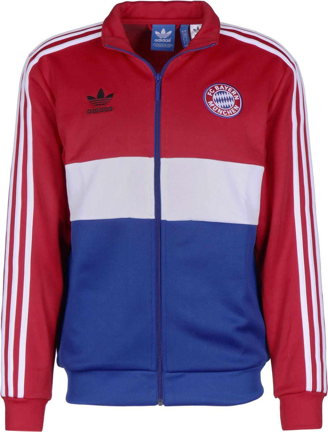 Red and White TT Logo - adidas clothing Adidas Bayern Tt Track Top White Blue Tops