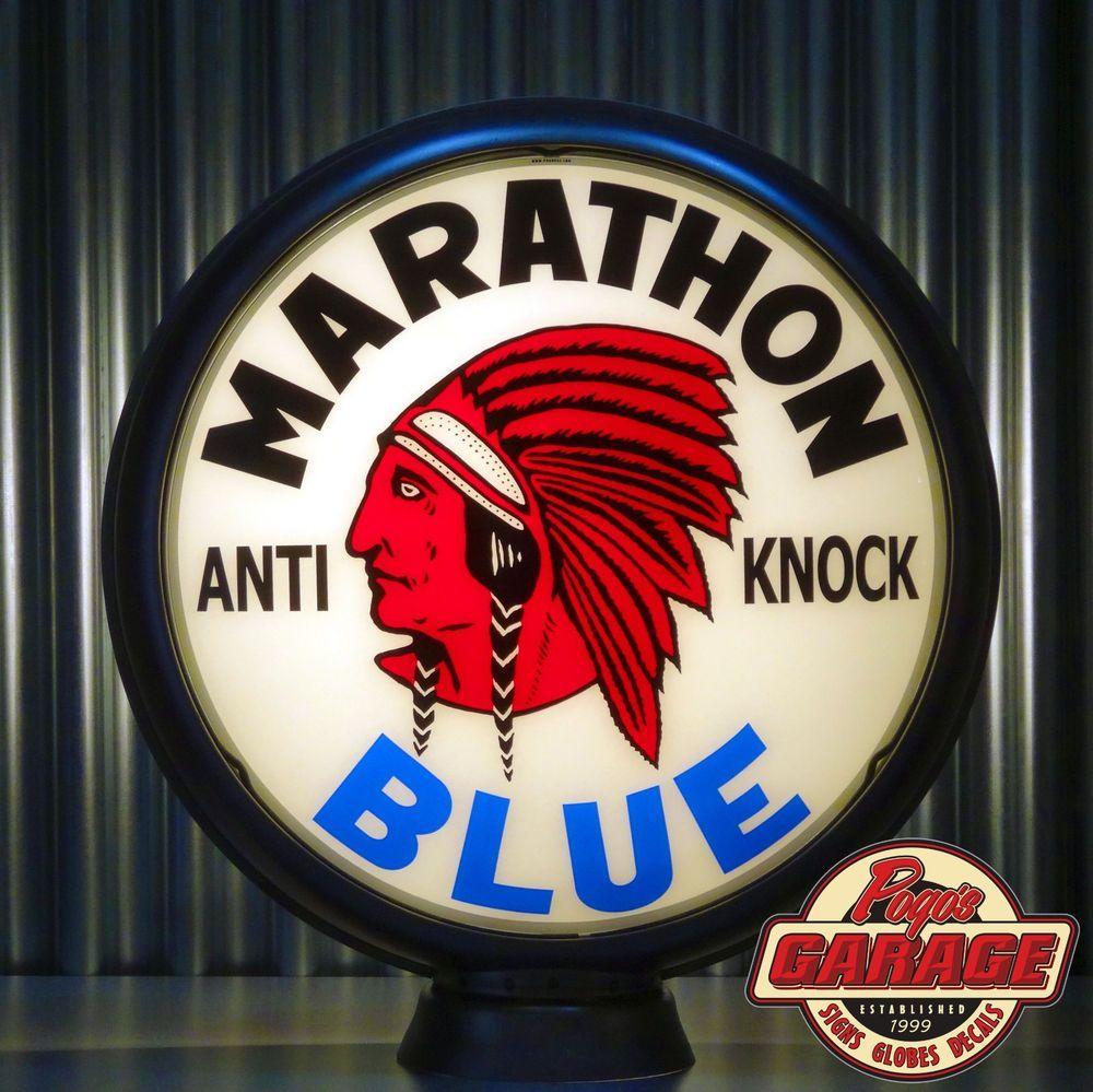 Marathon Gas Station Logo - Red Indian Marathon Blue Gasoline Gas Pump Globe Lenses