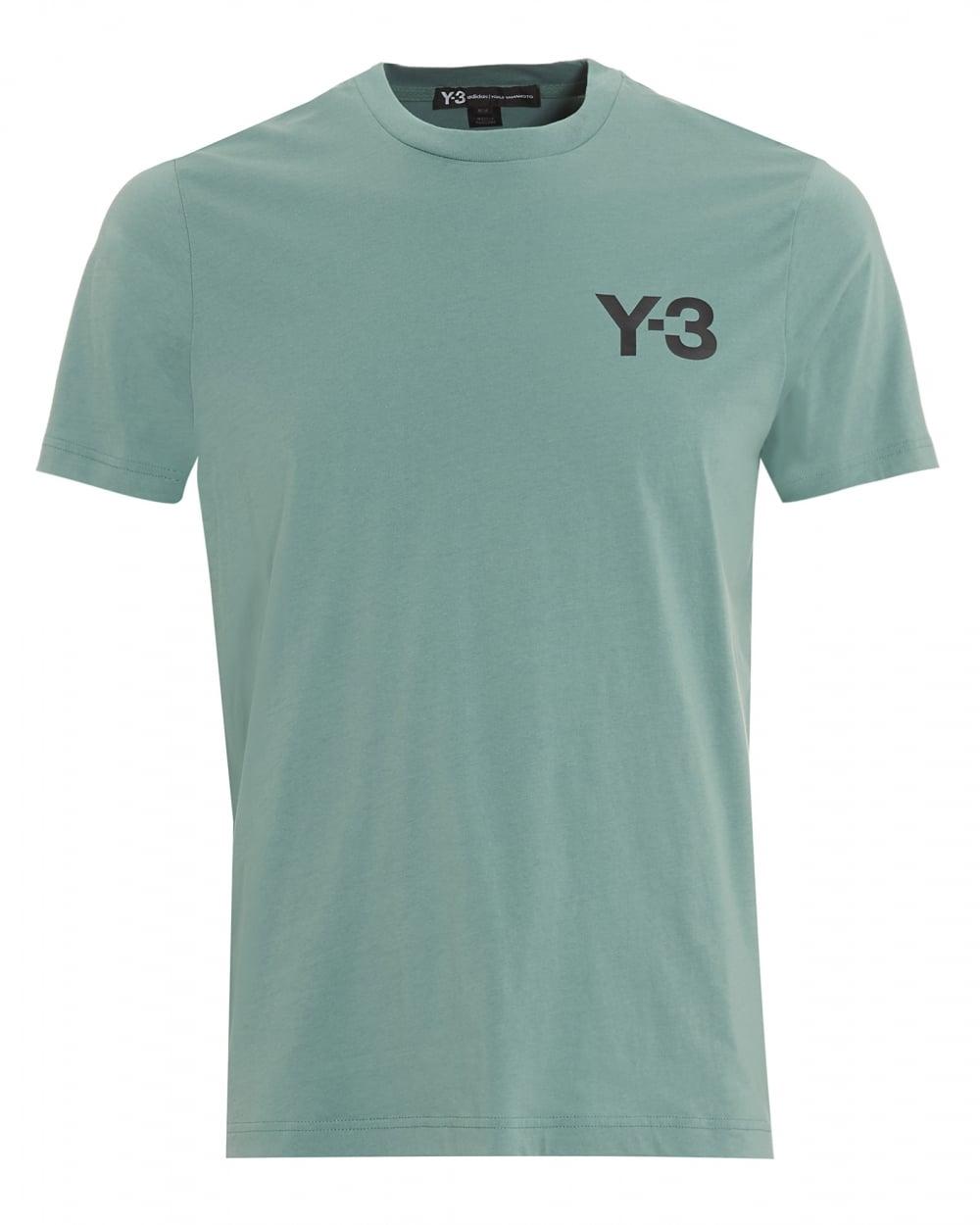 Green Y Logo - Y-3 Mens Chest Logo T-Shirt, Plain Green Vapour Steel Tee