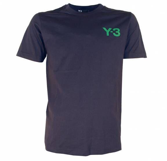 Green Y Logo - Y-3 Y3 Navy T-Shirt with Green Logo - T-Shirts from DesignerWear2U UK