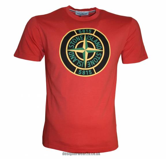 Large Red S Logo - S.Island Stone Island Red T Shirt With Large Compass Printed Logo
