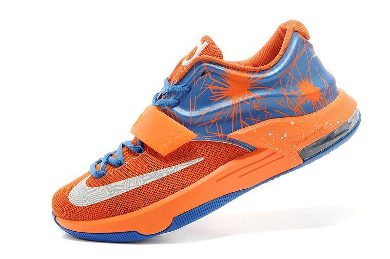 Blue and White with Orange Logo - Cost-effective Men Nike Zoom Kd Vii Basketball Shoes In Orange Blue ...