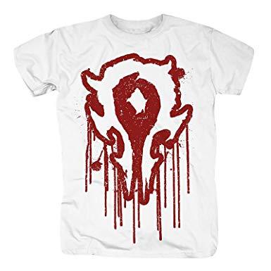 Large Red S Logo - Warcraft Bloody Horde Logo T Shirt Large Front Print White: Amazon