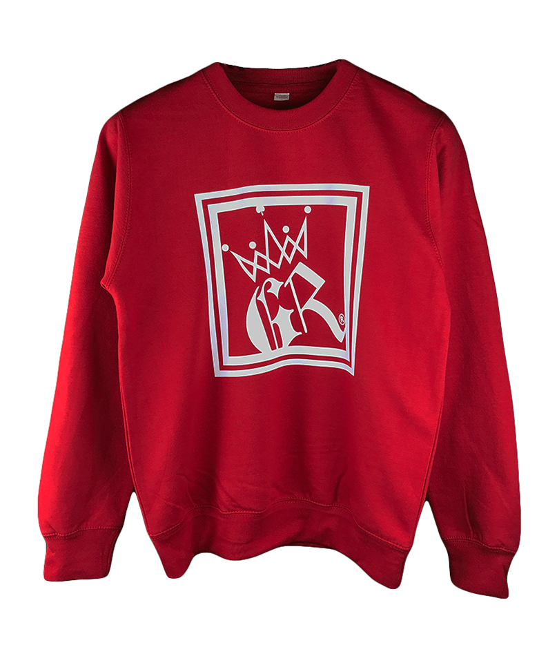 Red White Square Logo - Gym Royale® GR Tilted Sweatshirt Red/White – Gym Royale®