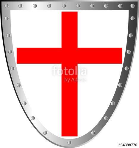 White Cross with Red Shield Logo - Shield with red cross isolated on white background