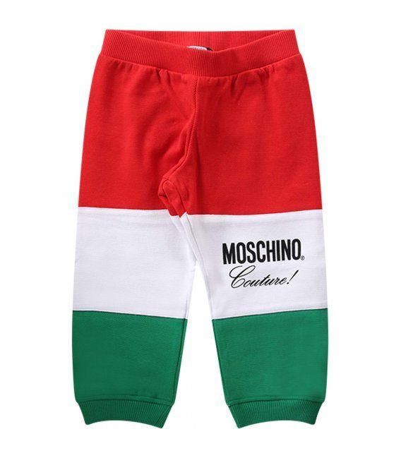Red White Green Logo - MOSCHINO KIDS Red, white and green babyboy sweatpants with black