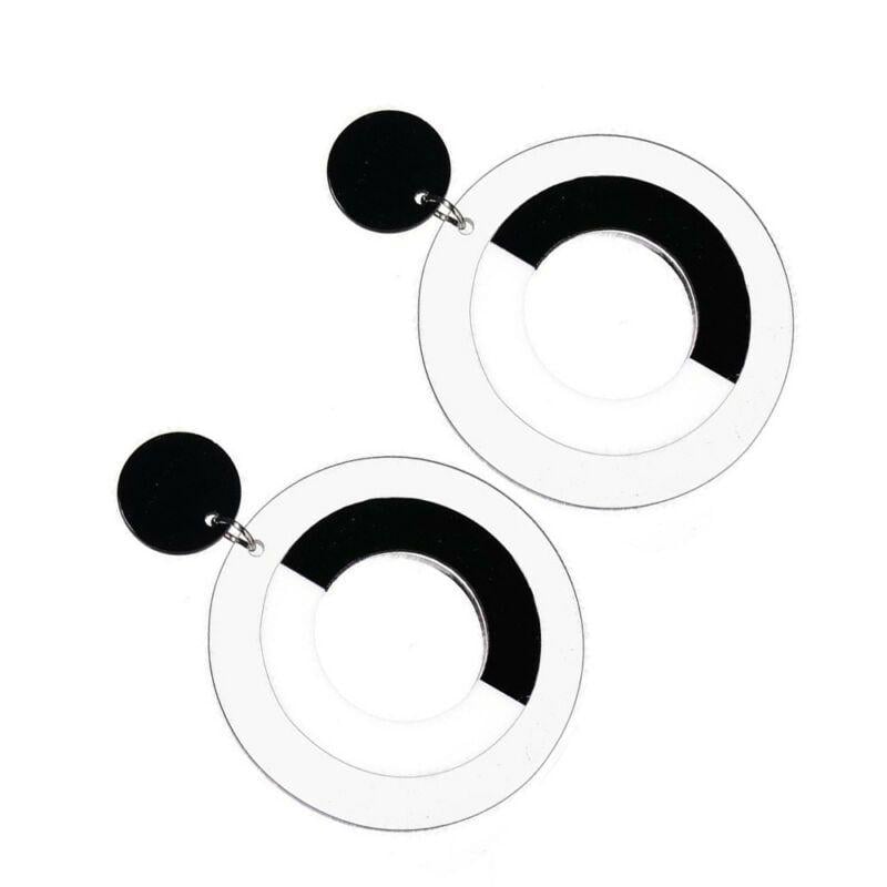 Black and White Drop Logo - Women Black White Large Round Drop Dangle 60s Retro Style Earrings ...