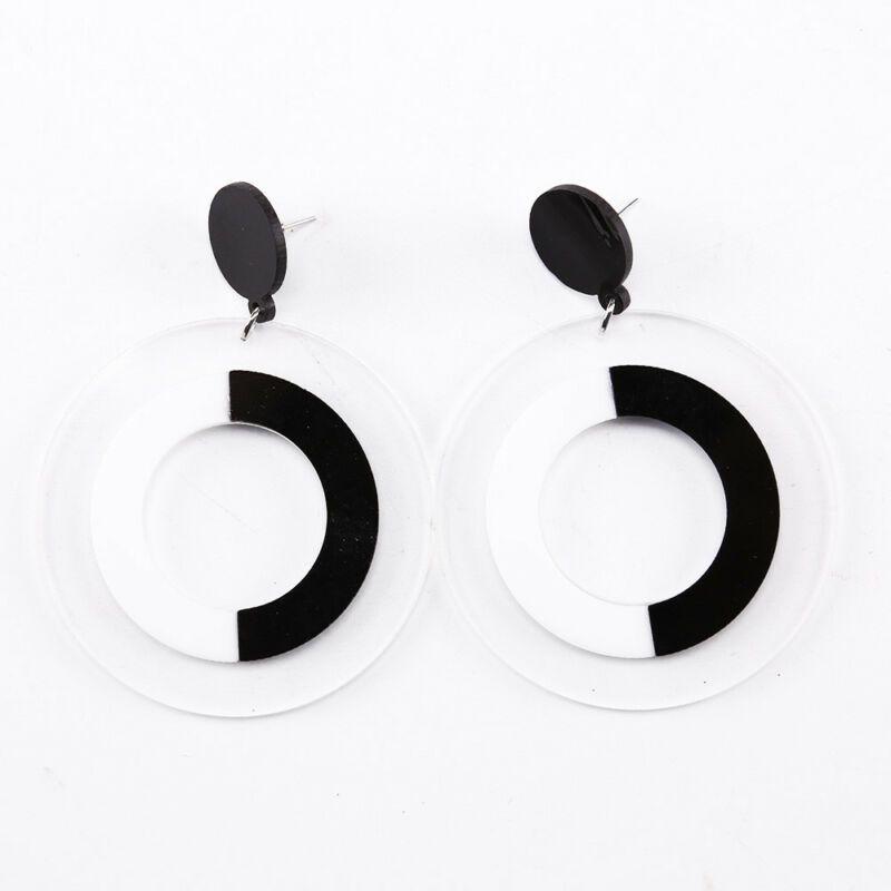 Black and White Drop Logo - Women Black White Large Round Drop Dangle 60s Retro Style Earrings