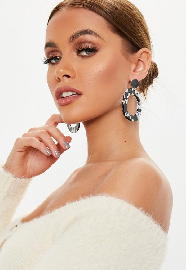 Black and White Drop Logo - Black White Rectangle Drop Hoop Earrings | Missguided