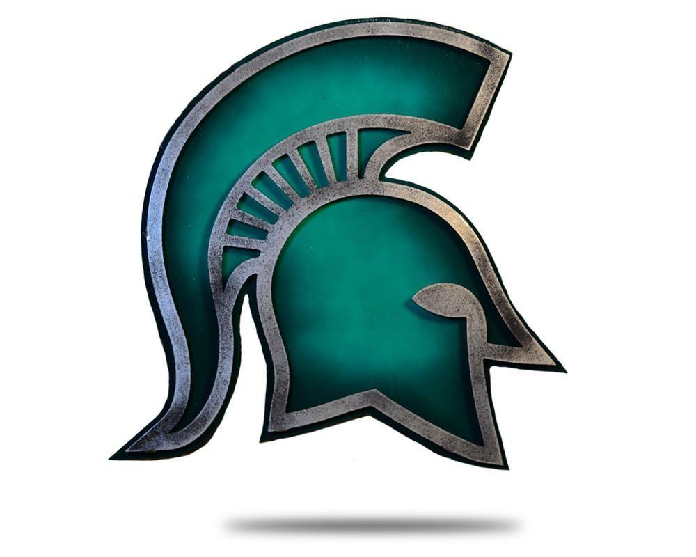 Green Spartan Logo - Michigan State Spartan Stainless Steel Artwork - Hex Head Art