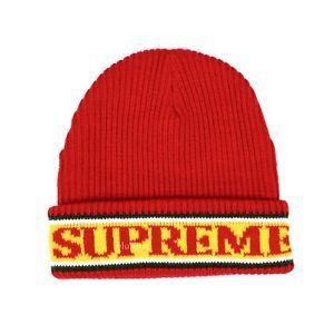 Red White Green Logo - NWT Supreme NY Red White Green Yellow Cuff Logo Stripe Beanie Hat ...