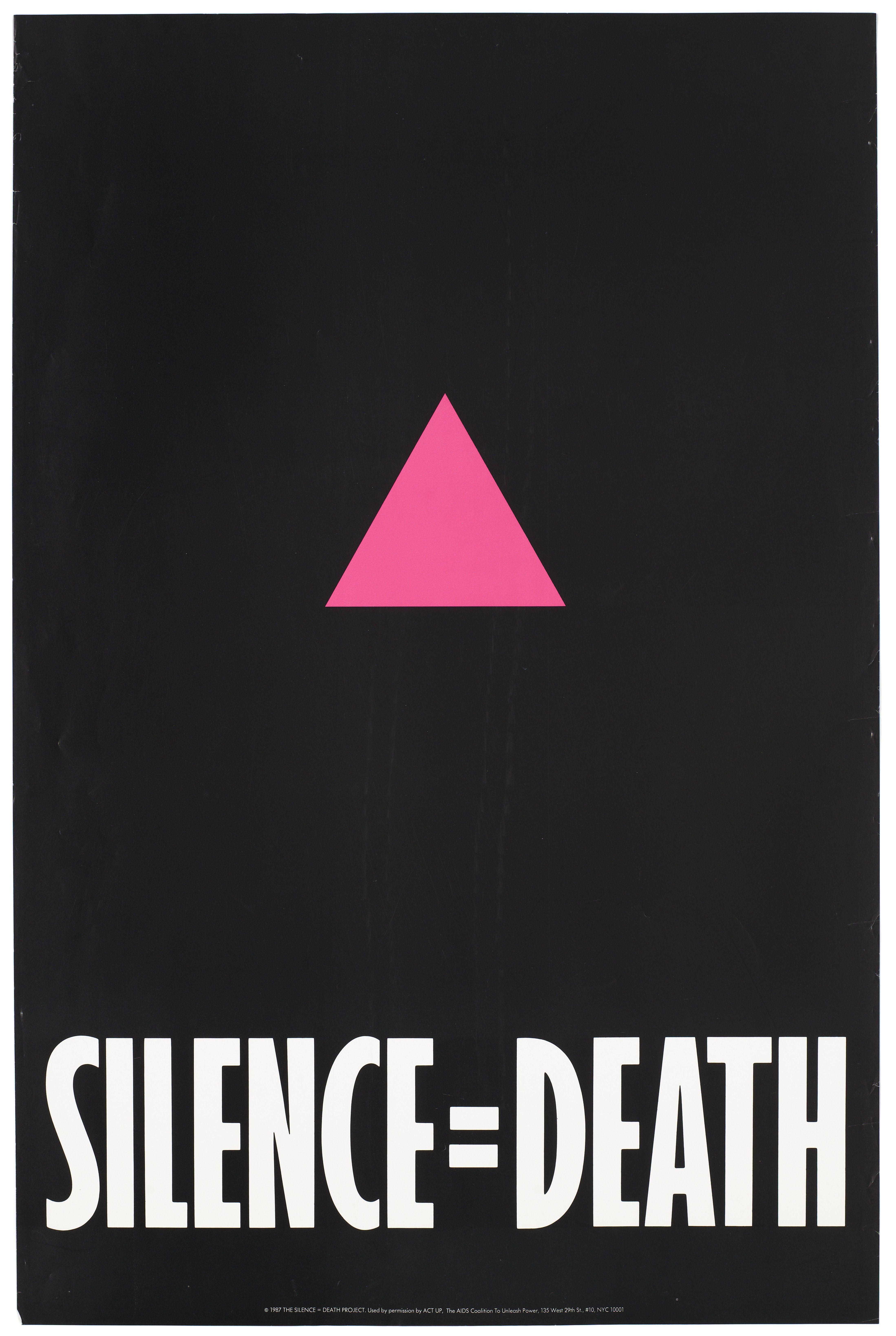 Pink Triangle Logo - A pink triangle against a black backdrop with the words